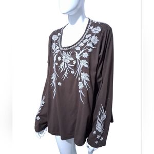 Embroidered Brown Women's Top